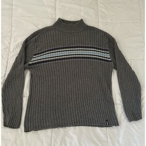 Aeropostale Vintage Y2K Mock Neck Sweater, Gray Ribbed With Stripes Men's Size L